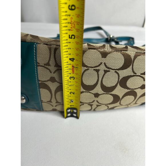 Coach Signature Pleated East West Gallery Shoulder Bag, Green and Tan - Picture 6 of 16